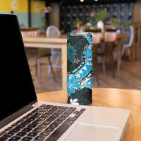Personalised Hawaii Valentine Day Skinny Tumbler Polynesian Hibiscus Art Style Turquoise