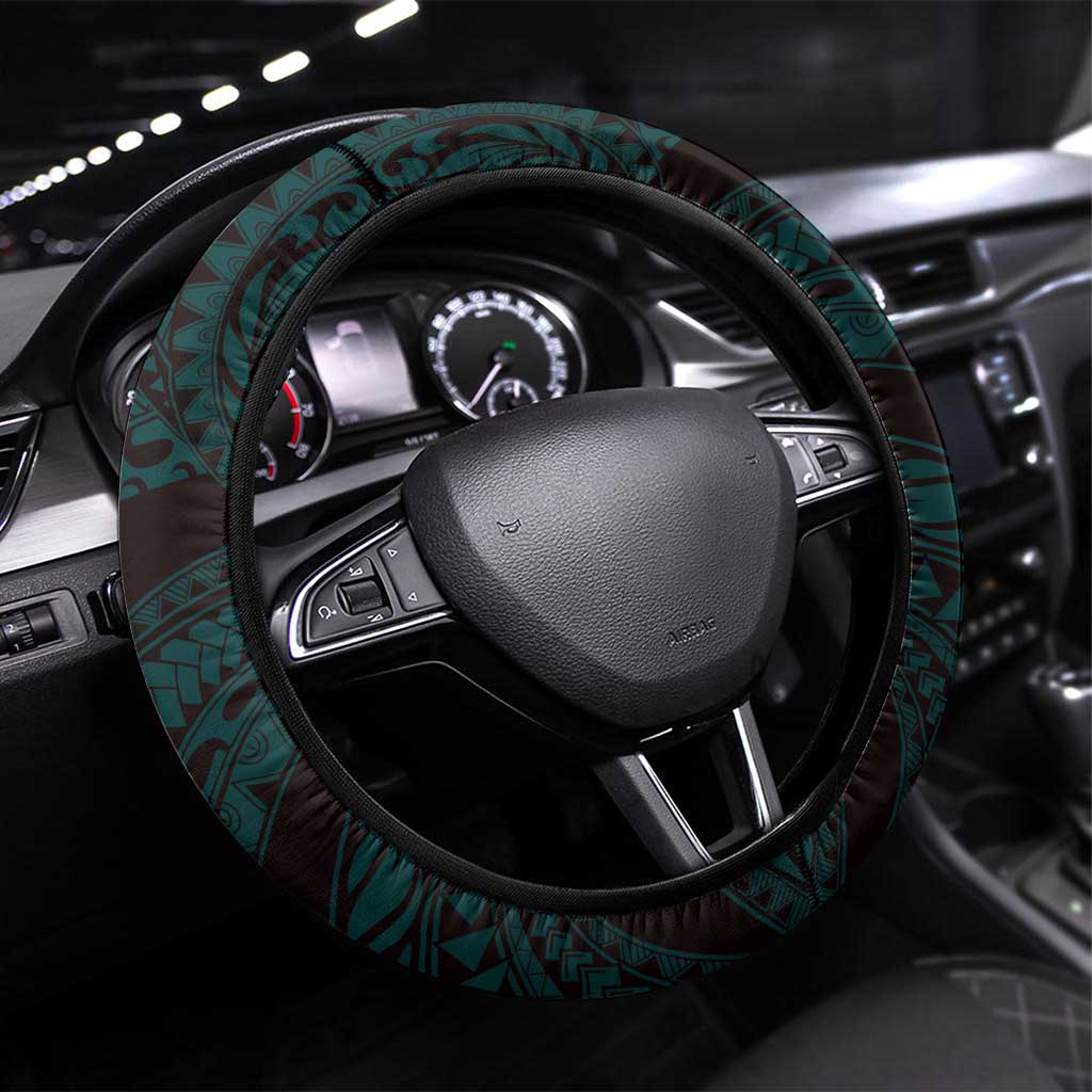 Hawaii Valentine Day Steering Wheel Cover Polynesian Hibiscus Art Style Turquoise LT05 Universal Fit Turquoise - Polynesian Pride