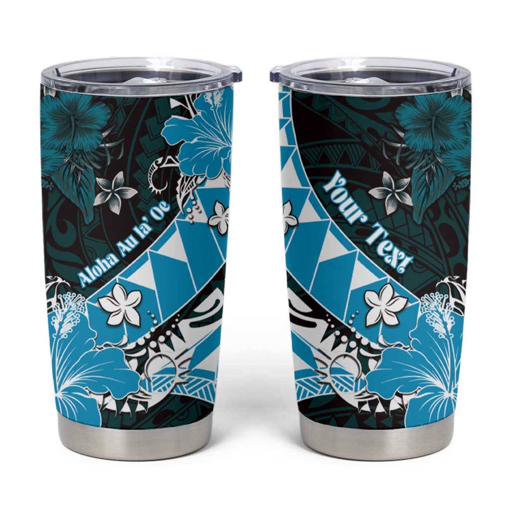 Personalised Hawaii Valentine Day Tumbler Cup Polynesian Hibiscus Art Style Turquoise