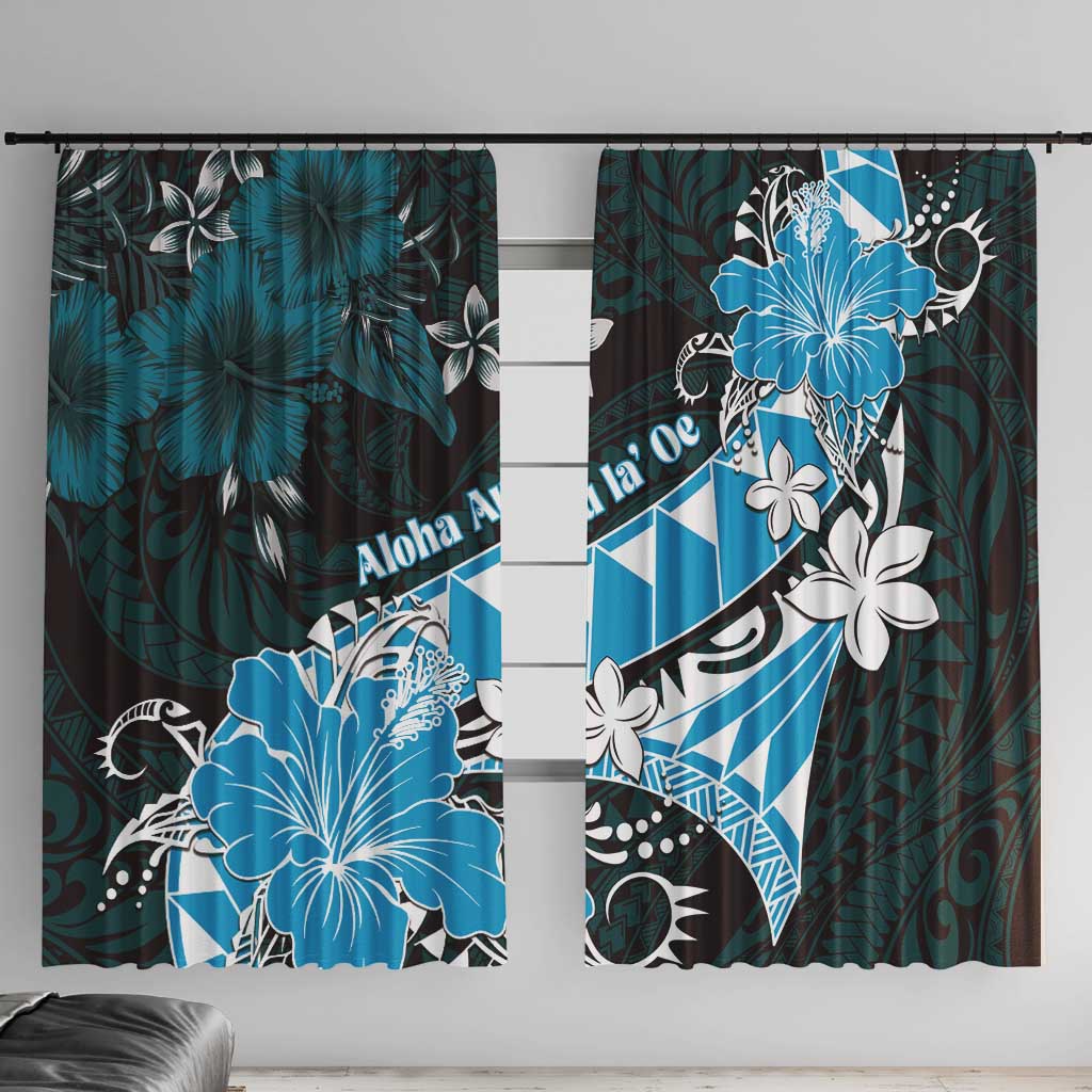 Hawaii Valentine Day Window Curtain Polynesian Hibiscus Art Style Turquoise