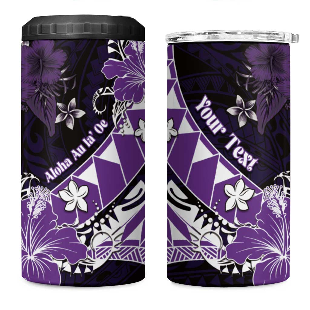 Personalised Hawaii Valentine Day 4 in 1 Can Cooler Tumbler Polynesian Hibiscus Art Style Purple