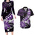 Personalised Hawaii Valentine Day Couples Matching Long Sleeve Bodycon Dress and Hawaiian Shirt Polynesian Hibiscus Art Style Purple