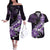 Personalised Hawaii Valentine Day Couples Matching Off The Shoulder Long Sleeve Dress and Hawaiian Shirt Polynesian Hibiscus Art Style Purple