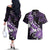 Personalised Hawaii Valentine Day Couples Matching Off The Shoulder Long Sleeve Dress and Hawaiian Shirt Polynesian Hibiscus Art Style Purple