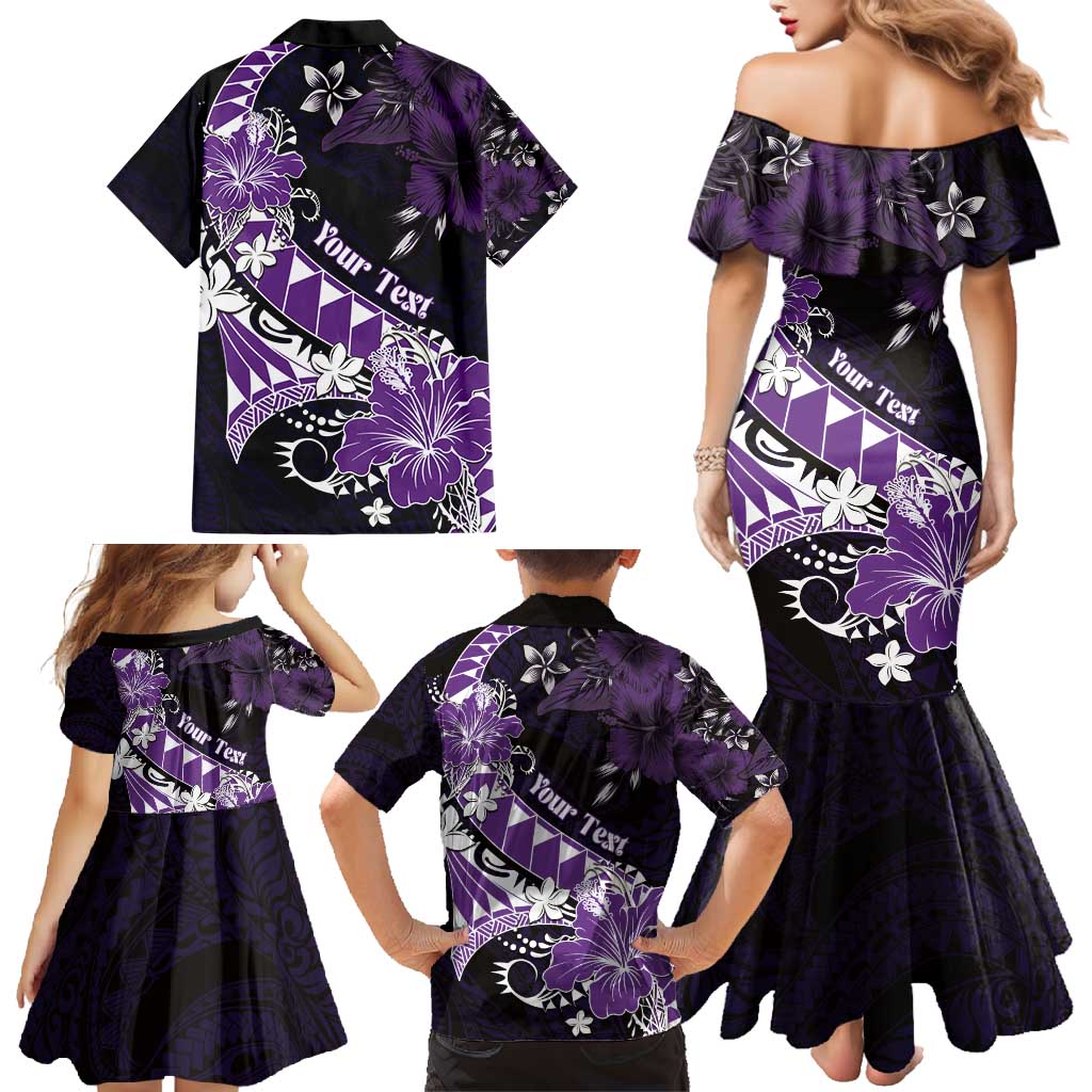 Personalised Hawaii Valentine Day Family Matching Mermaid Dress and Hawaiian Shirt Polynesian Hibiscus Art Style Purple