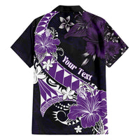 Personalised Hawaii Valentine Day Family Matching Off Shoulder Maxi Dress and Hawaiian Shirt Polynesian Hibiscus Art Style Purple