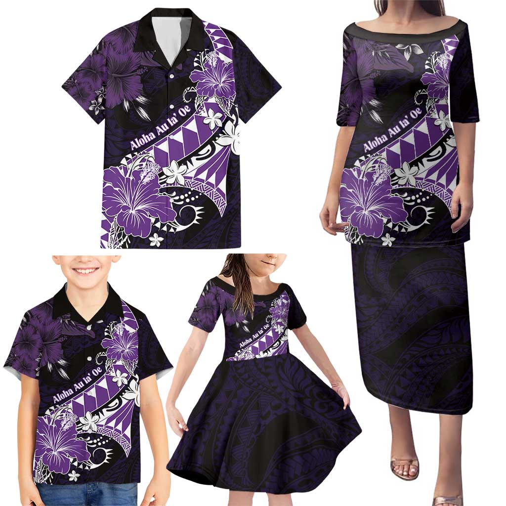 Personalised Hawaii Valentine Day Family Matching Puletasi and Hawaiian Shirt Polynesian Hibiscus Art Style Purple