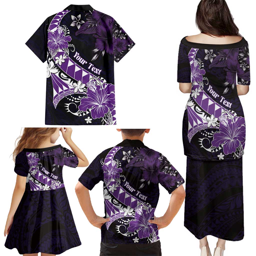 Personalised Hawaii Valentine Day Family Matching Puletasi and Hawaiian Shirt Polynesian Hibiscus Art Style Purple