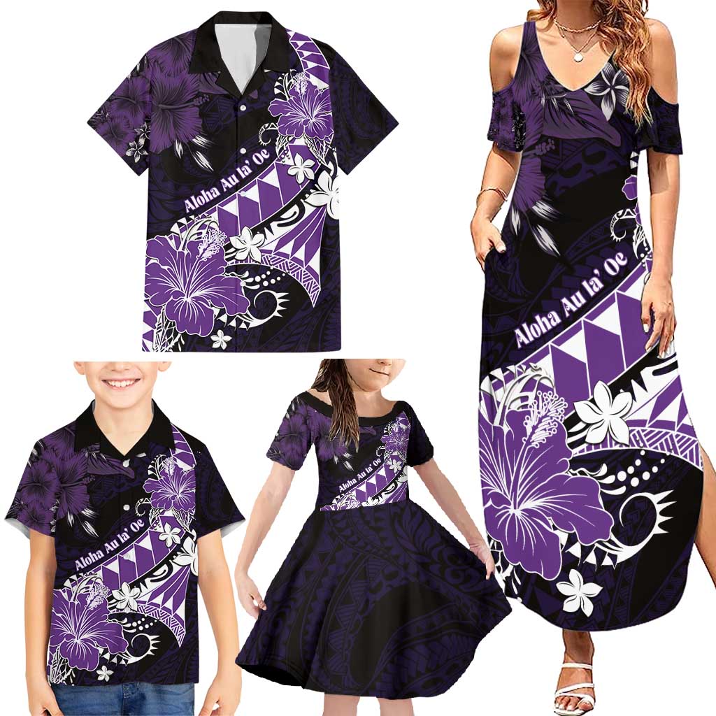 Personalised Hawaii Valentine Day Family Matching Summer Maxi Dress and Hawaiian Shirt Polynesian Hibiscus Art Style Purple