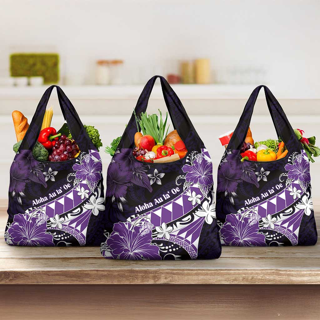 Hawaii Valentine Day Grocery Bag Polynesian Hibiscus Art Style Purple LT05 3-pack One Size Purple - Polynesian Pride