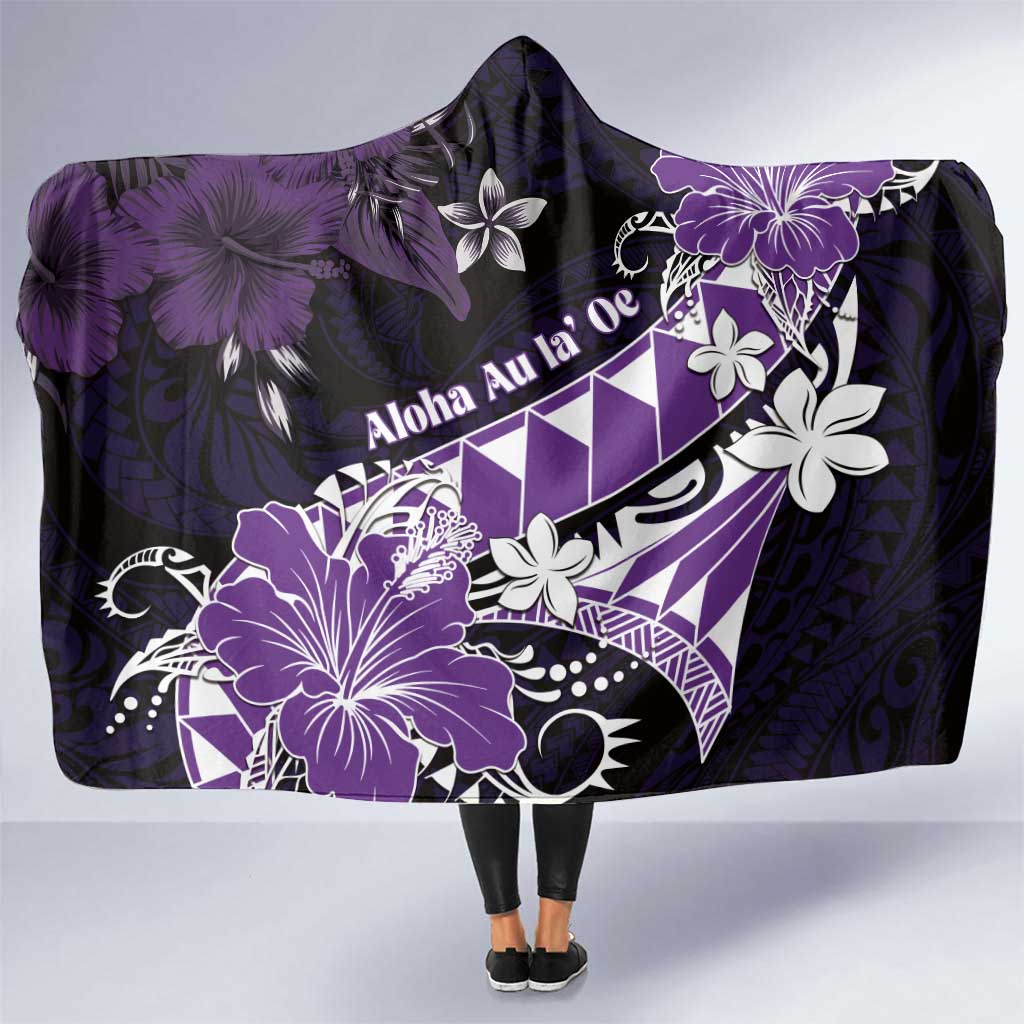 Hawaii Valentine Day Hooded Blanket Polynesian Hibiscus Art Style Purple LT05 One Size Purple - Polynesian Pride