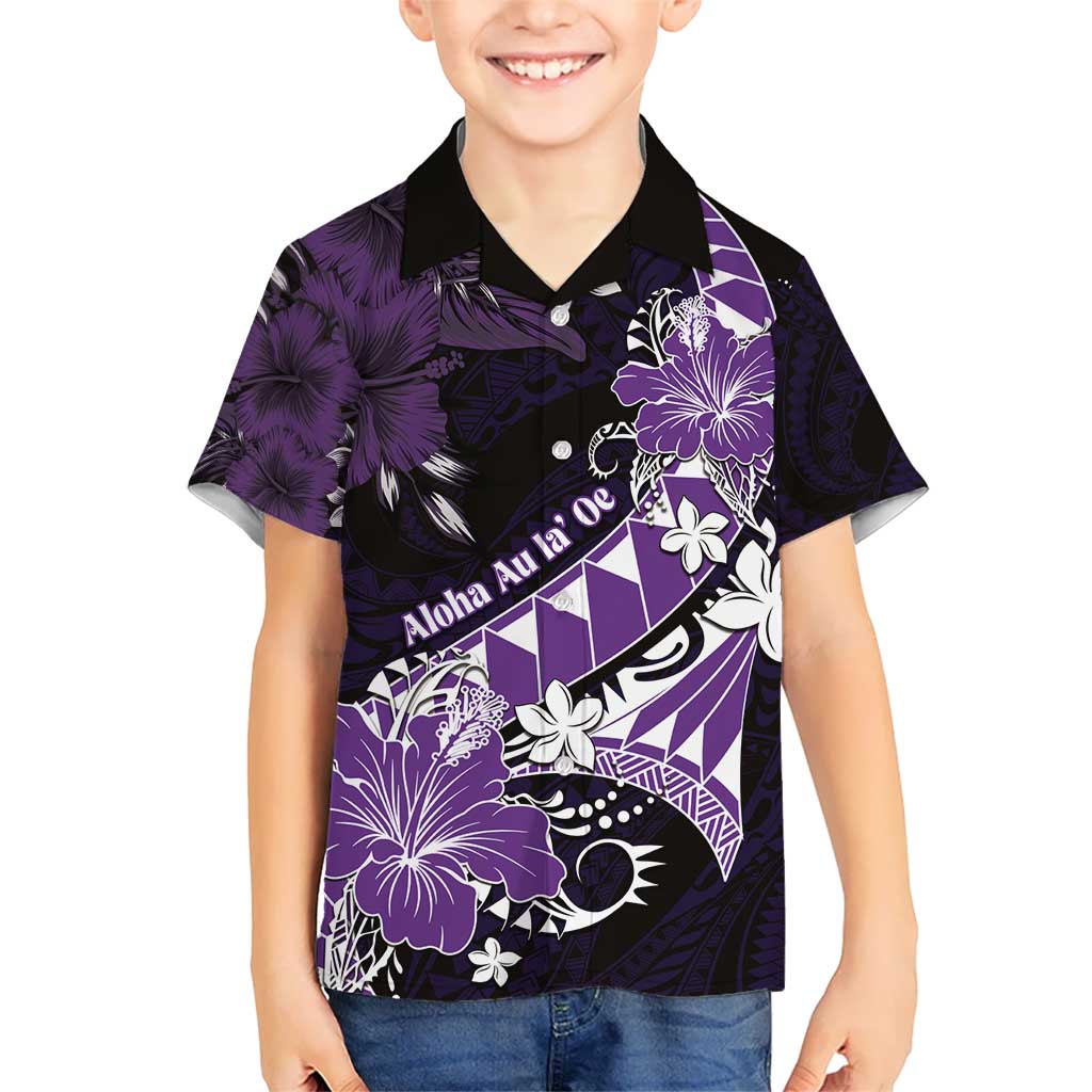 Personalised Hawaii Valentine Day Kid Hawaiian Shirt Polynesian Hibiscus Art Style Purple