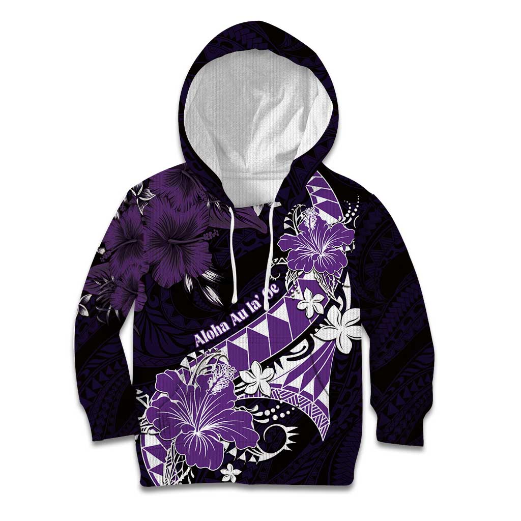 Personalised Hawaii Valentine Day Kid Hoodie Polynesian Hibiscus Art Style Purple