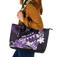 Hawaii Valentine Day Leather Tote Bag Polynesian Hibiscus Art Style Purple LT05 Purple - Polynesian Pride