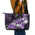 Hawaii Valentine Day Leather Tote Bag Polynesian Hibiscus Art Style Purple