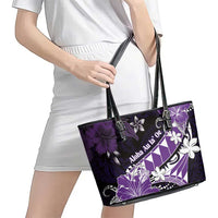 Hawaii Valentine Day Leather Tote Bag Polynesian Hibiscus Art Style Purple LT05 - Polynesian Pride