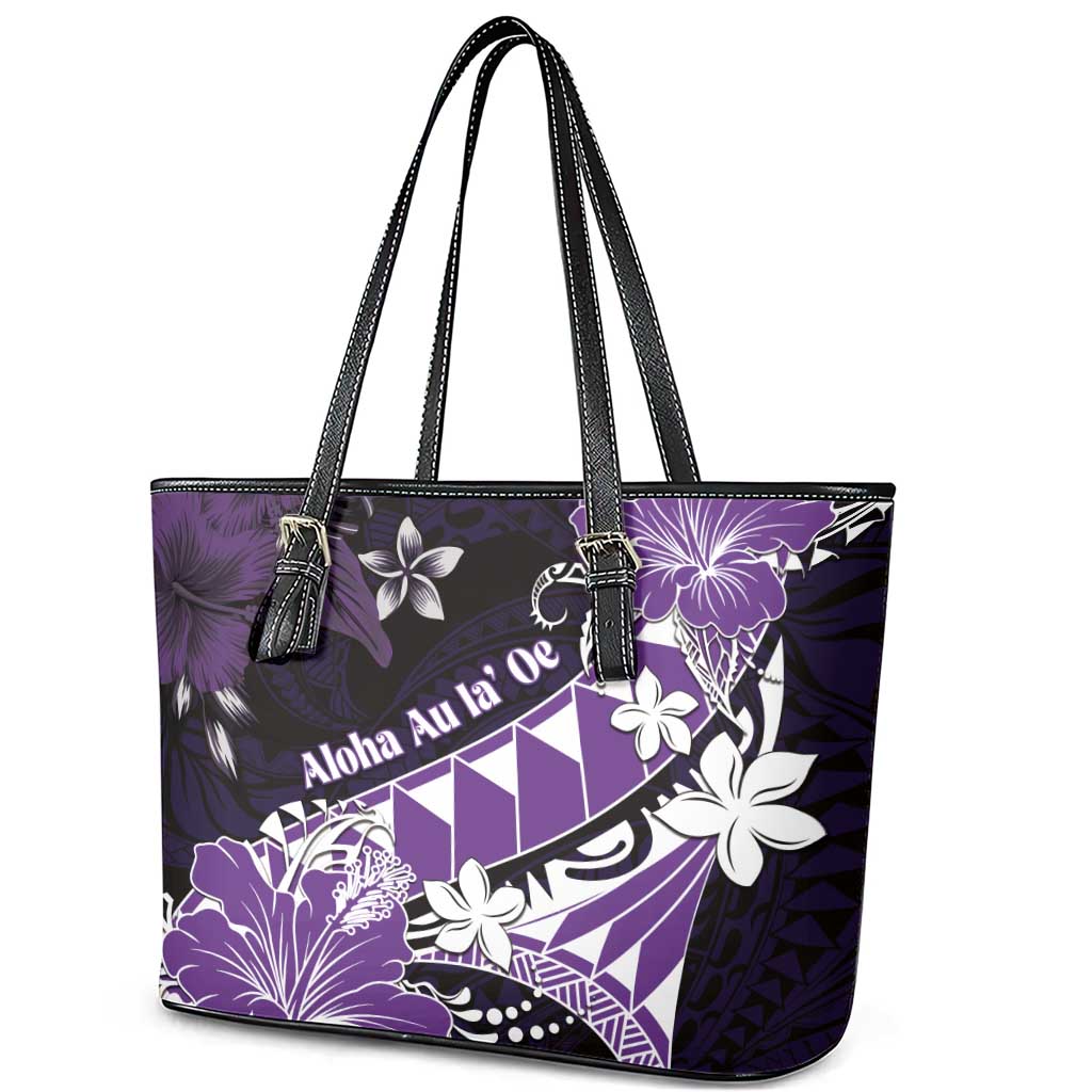 Hawaii Valentine Day Leather Tote Bag Polynesian Hibiscus Art Style Purple LT05 - Polynesian Pride