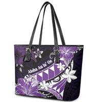 Hawaii Valentine Day Leather Tote Bag Polynesian Hibiscus Art Style Purple LT05 - Polynesian Pride