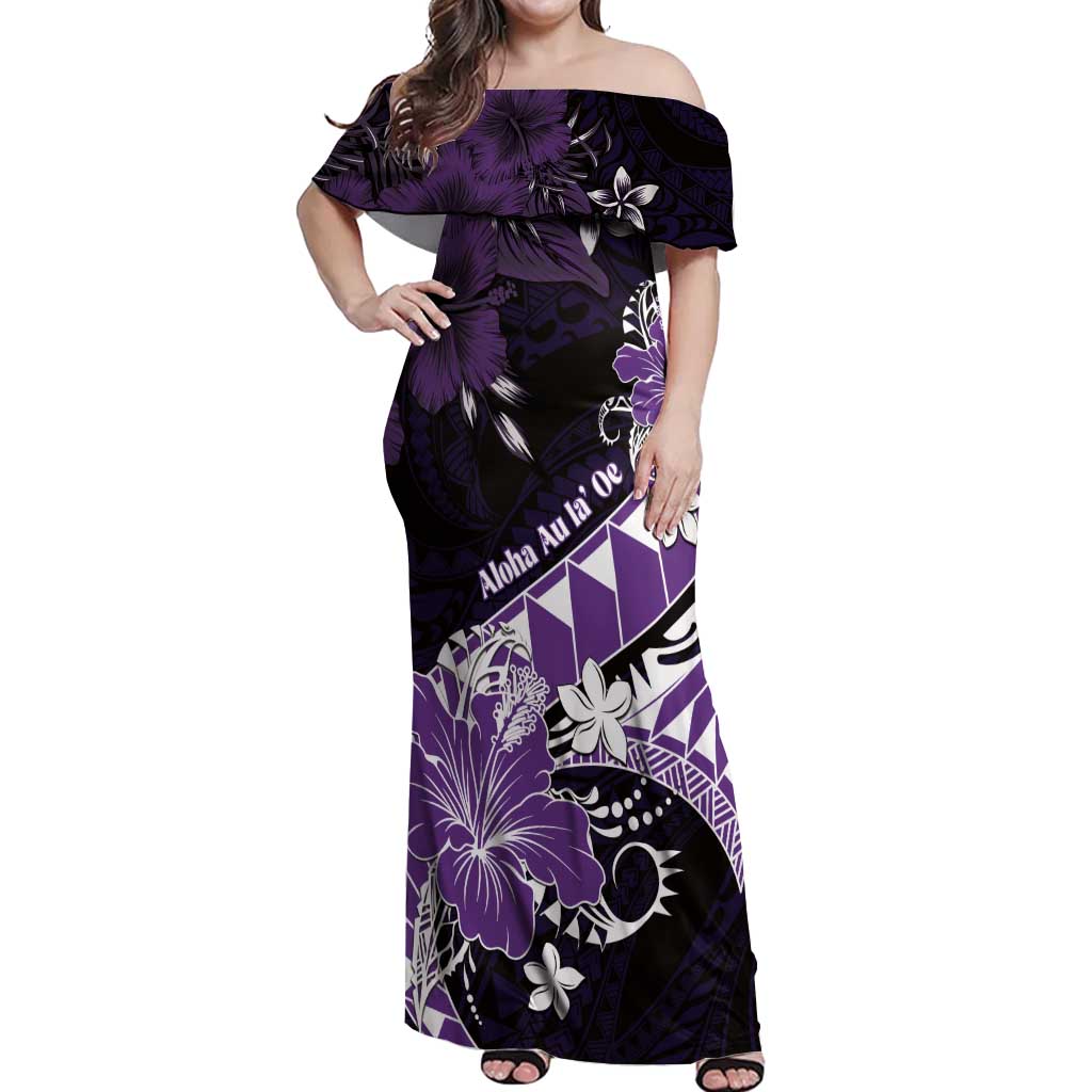 Personalised Hawaii Valentine Day Off Shoulder Maxi Dress Polynesian Hibiscus Art Style Purple