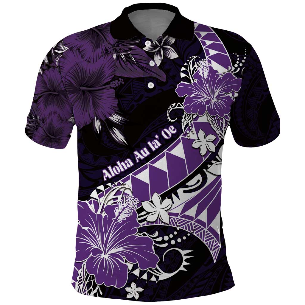 Personalised Hawaii Valentine Day Polo Shirt Polynesian Hibiscus Art Style Purple