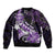 Personalised Hawaii Valentine Day Sleeve Zip Bomber Jacket Polynesian Hibiscus Art Style Purple