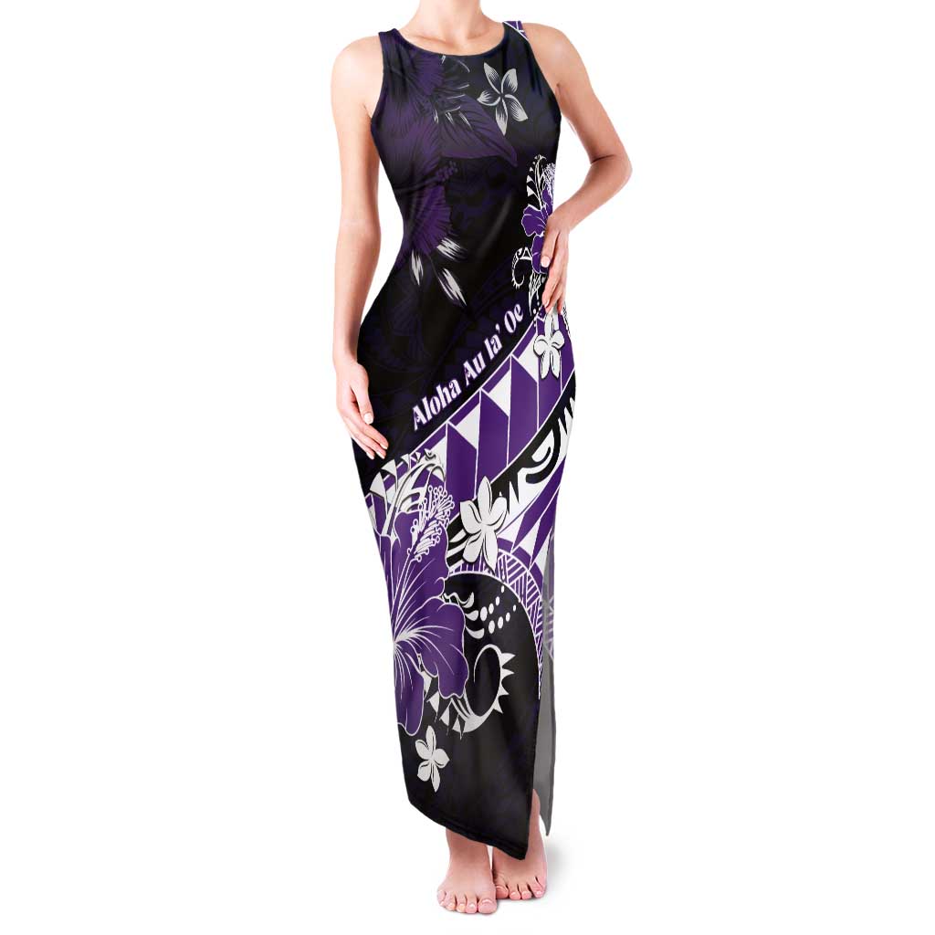 Personalised Hawaii Valentine Day Tank Maxi Dress Polynesian Hibiscus Art Style Purple