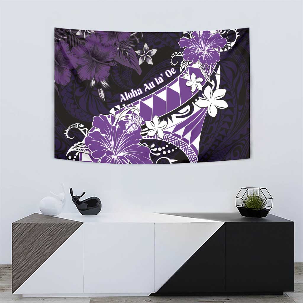 Hawaii Valentine Day Tapestry Polynesian Hibiscus Art Style Purple