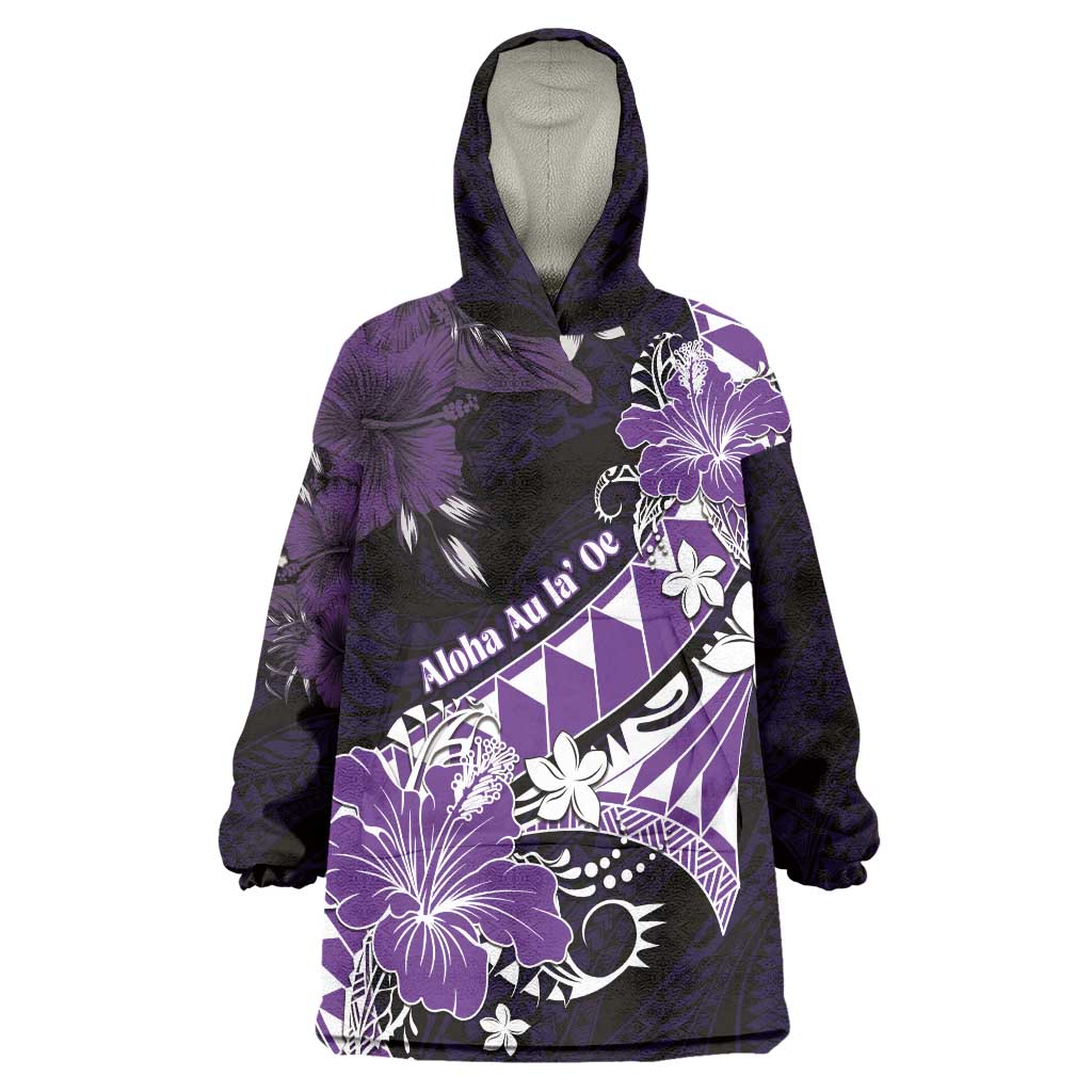 Personalised Hawaii Valentine Day Wearable Blanket Hoodie Polynesian Hibiscus Art Style Purple