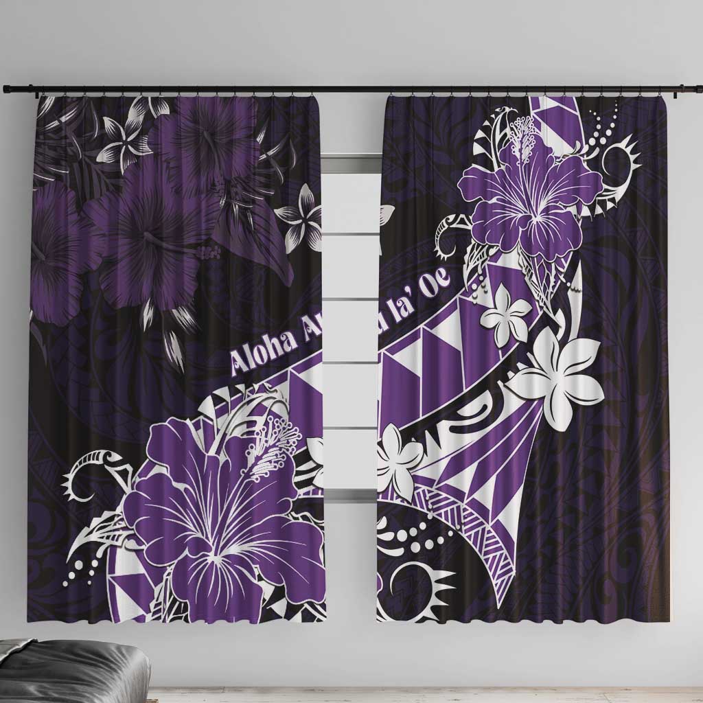Hawaii Valentine Day Window Curtain Polynesian Hibiscus Art Style Purple LT05 With Hooks Purple - Polynesian Pride