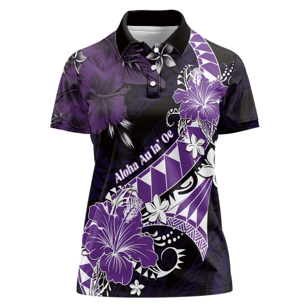 Personalised Hawaii Valentine Day Women Polo Shirt Polynesian Hibiscus Art Style Purple