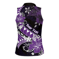 Personalised Hawaii Valentine Day Women Sleeveless Polo Shirt Polynesian Hibiscus Art Style Purple