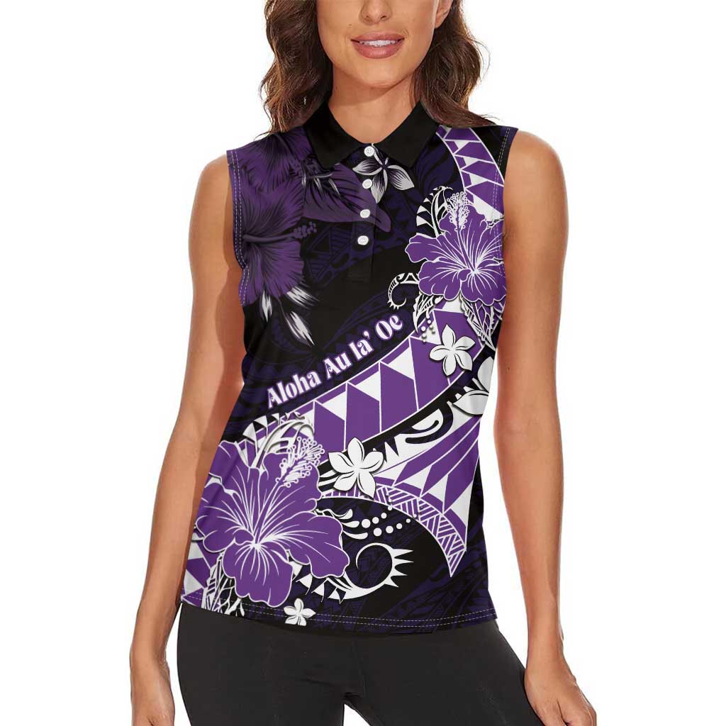 Personalised Hawaii Valentine Day Women Sleeveless Polo Shirt Polynesian Hibiscus Art Style Purple