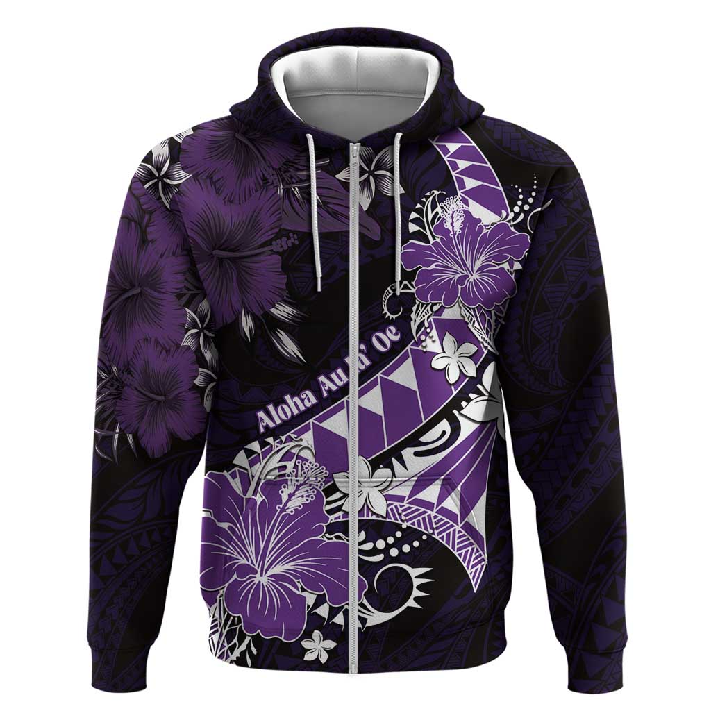 Personalised Hawaii Valentine Day Zip Hoodie Polynesian Hibiscus Art Style Purple