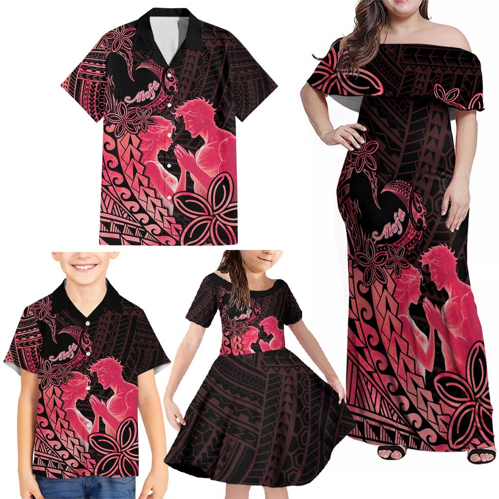 Alofa Samoa Valentine Red Family Matching Off Shoulder Maxi Dress and Hawaiian Shirt Love Is The Greatest Thing