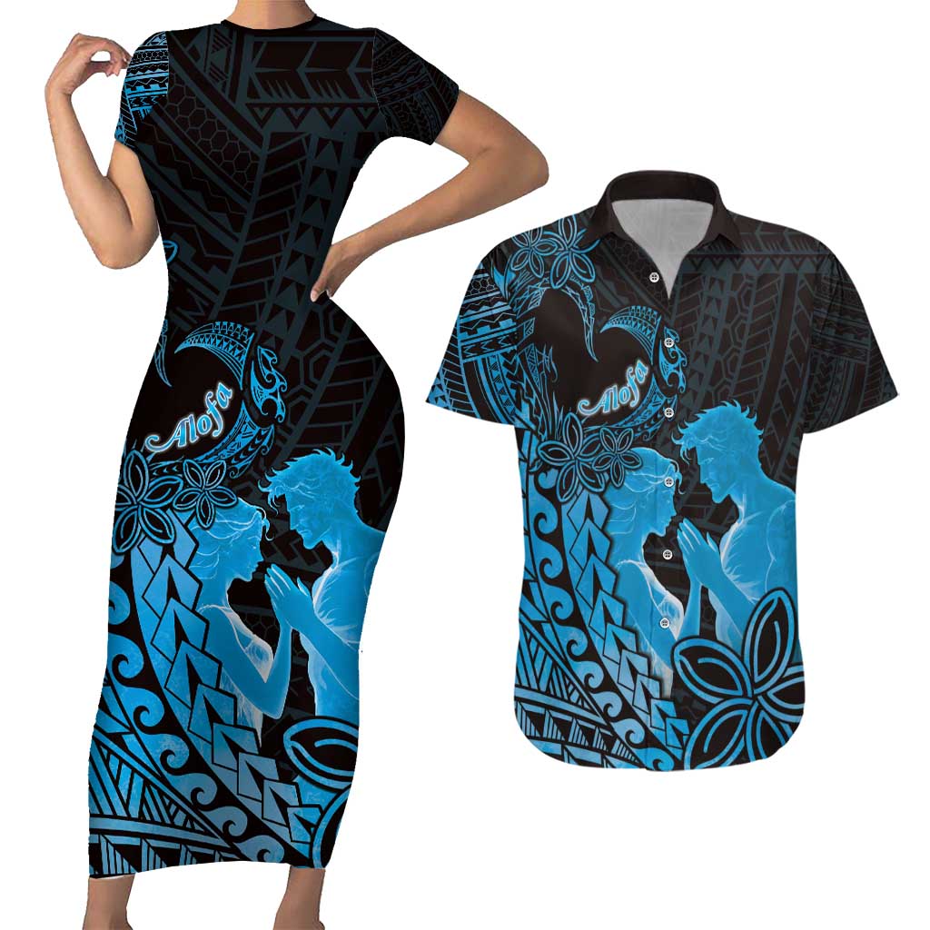 Alofa Samoa Valentine Blue Couples Matching Short Sleeve Bodycon Dress and Hawaiian Shirt Love Is The Greatest Thing