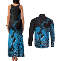 Alofa Samoa Valentine Blue Couples Matching Tank Maxi Dress and Long Sleeve Button Shirt Love Is The Greatest Thing LT05 - Polynesian Pride