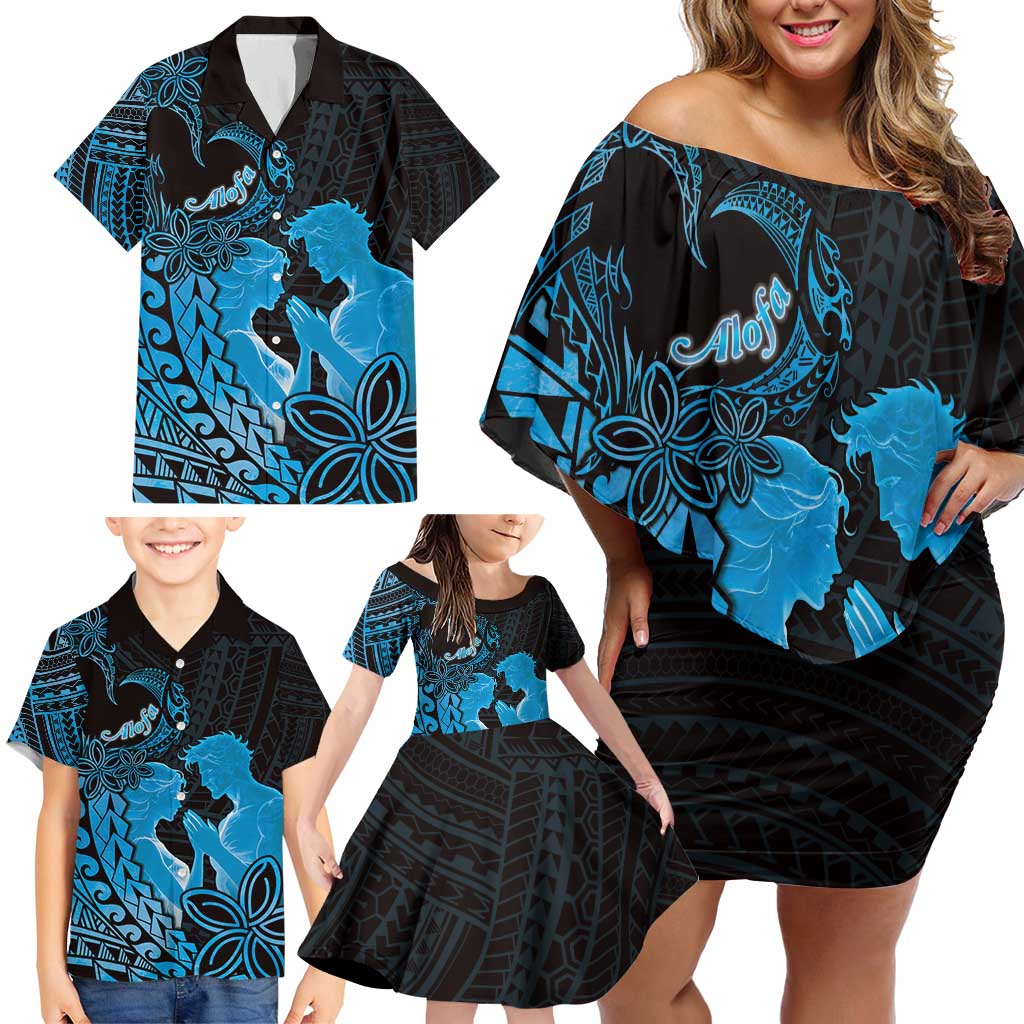 Alofa Samoa Valentine Blue Family Matching Off Shoulder Short Dress and Hawaiian Shirt Love Is The Greatest Thing