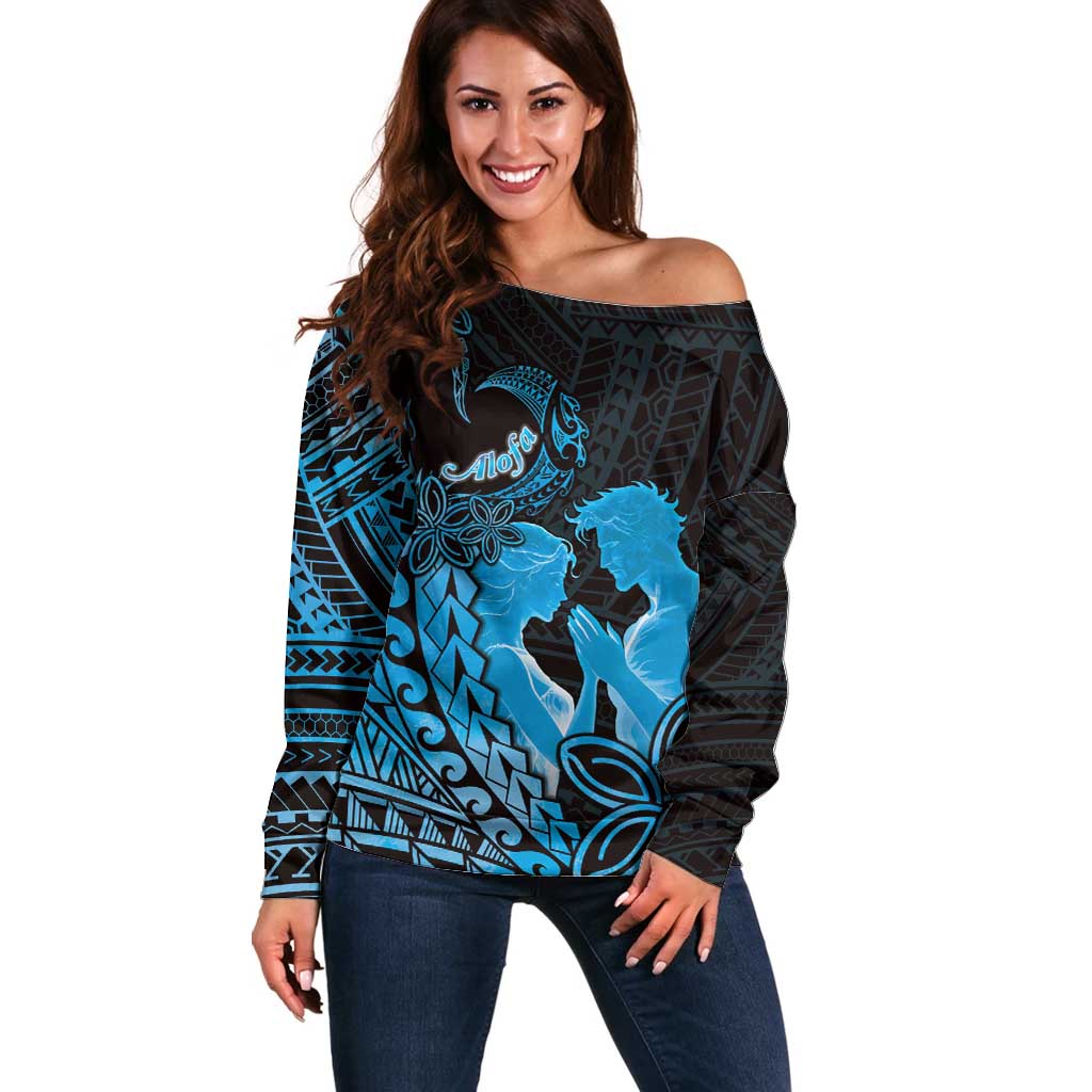 Alofa Samoa Valentine Blue Off Shoulder Sweater Love Is The Greatest Thing