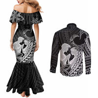 Alofa Samoa Valentine Black Couples Matching Mermaid Dress and Long Sleeve Button Shirt Love Is The Greatest Thing