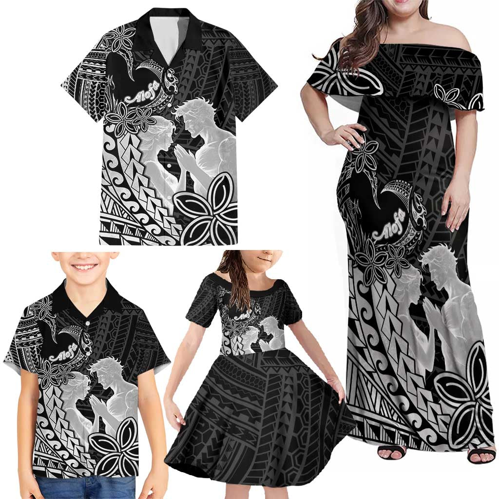 Alofa Samoa Valentine Black Family Matching Off Shoulder Maxi Dress and Hawaiian Shirt Love Is The Greatest Thing