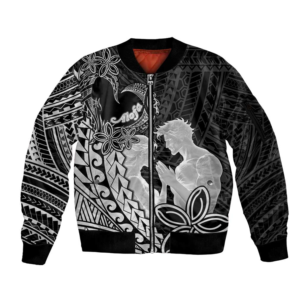 Alofa Samoa Valentine Black Sleeve Zip Bomber Jacket Love Is The Greatest Thing