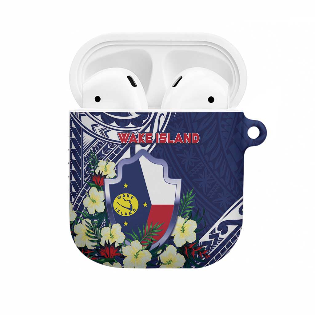 Wake Island AirPods Case Tribal Pattern With Hibiscus Flowers LT05 Blue - Polynesian Pride