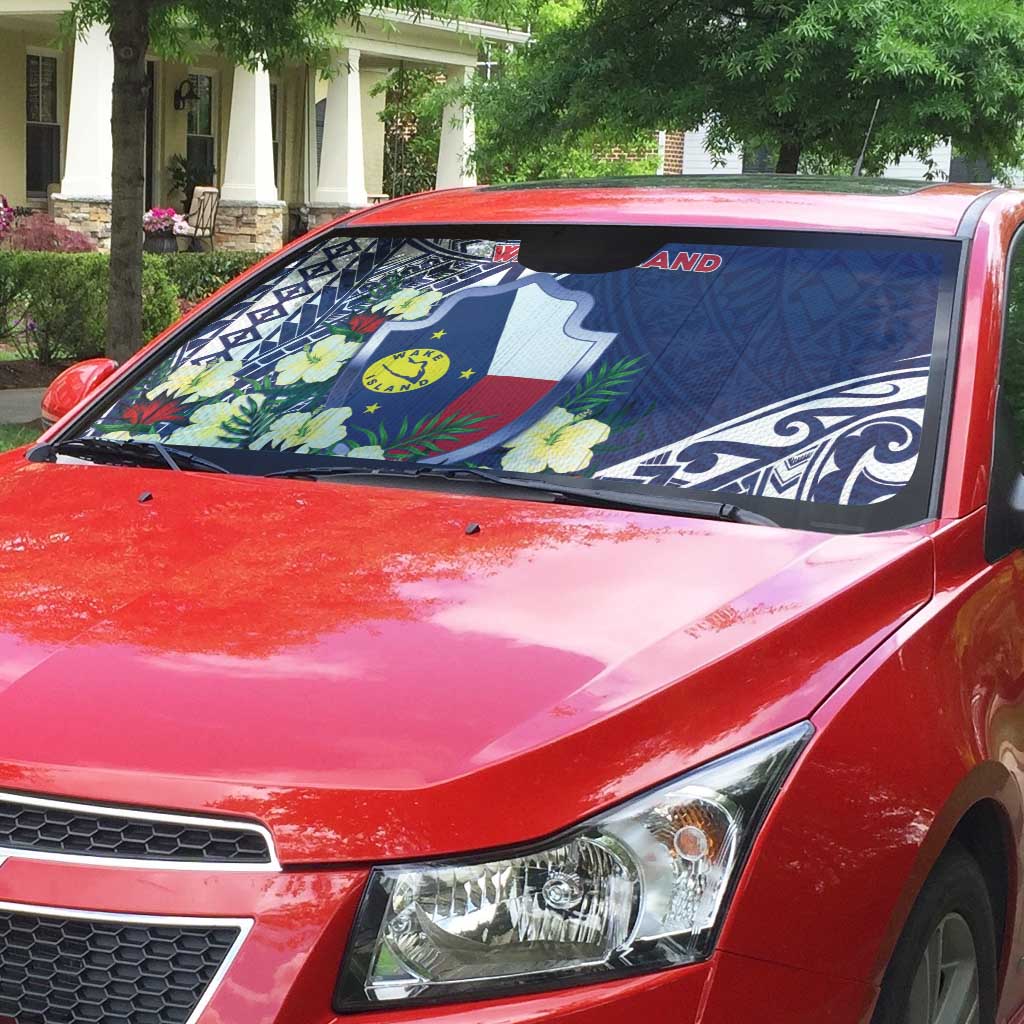 Wake Island Auto Sun Shade Tribal Pattern With Hibiscus Flowers