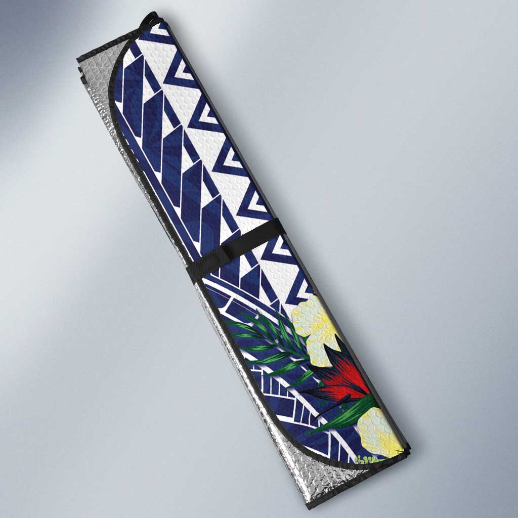 Wake Island Auto Sun Shade Tribal Pattern With Hibiscus Flowers