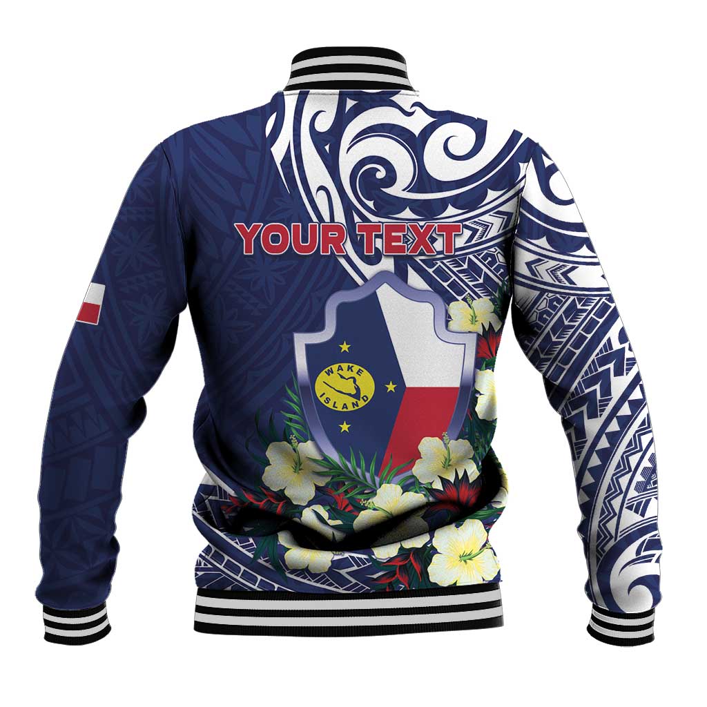 Personalised Wake Island Baseball Jacket Tribal Pattern With Hibiscus Flowers LT05 - Polynesian Pride