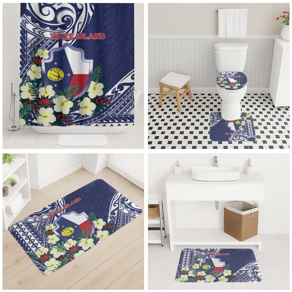 Wake Island Bathroom Set Tribal Pattern With Hibiscus Flowers LT05 - Polynesian Pride
