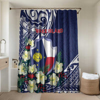 Wake Island Bathroom Set Tribal Pattern With Hibiscus Flowers LT05 Shower Curtain Only Blue - Polynesian Pride