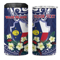 Personalised Wake Island 4 in 1 Can Cooler Tumbler Tribal Pattern With Hibiscus Flowers LT05 One Size: 16 oz Blue - Polynesian Pride