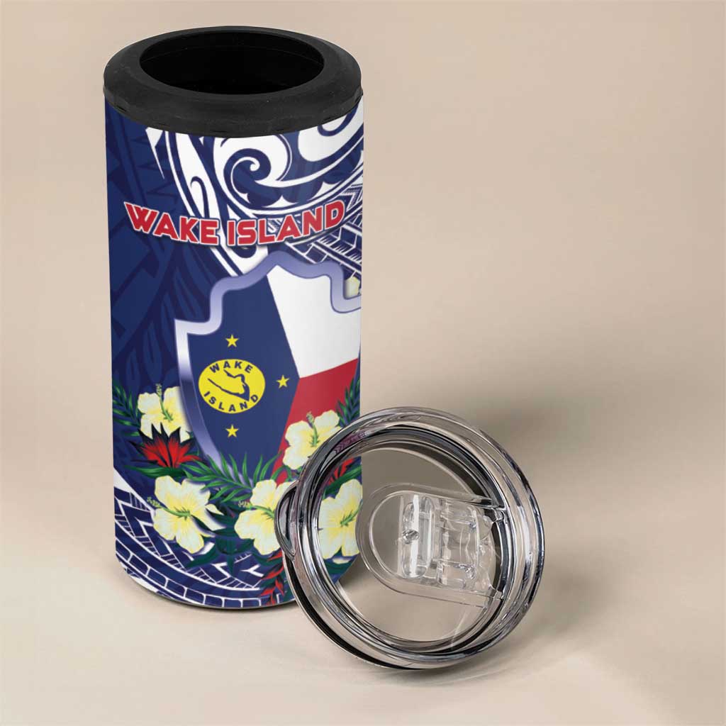 Personalised Wake Island 4 in 1 Can Cooler Tumbler Tribal Pattern With Hibiscus Flowers LT05 - Polynesian Pride