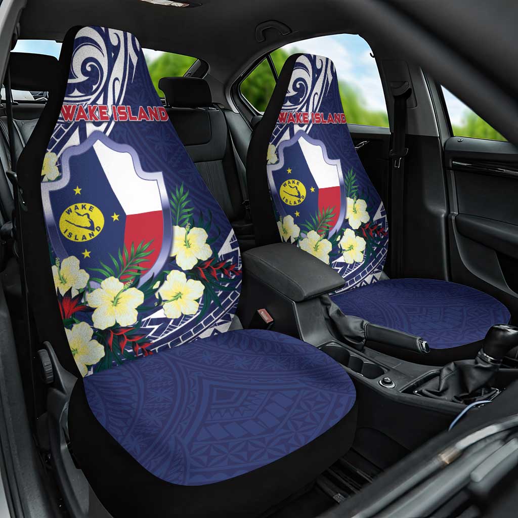Wake Island Car Seat Cover Tribal Pattern With Hibiscus Flowers LT05 One Size Blue - Polynesian Pride